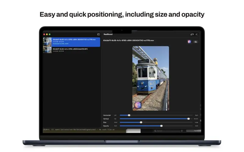 Reel Brand for Mac showing a batch of videos being watermarked in one pass