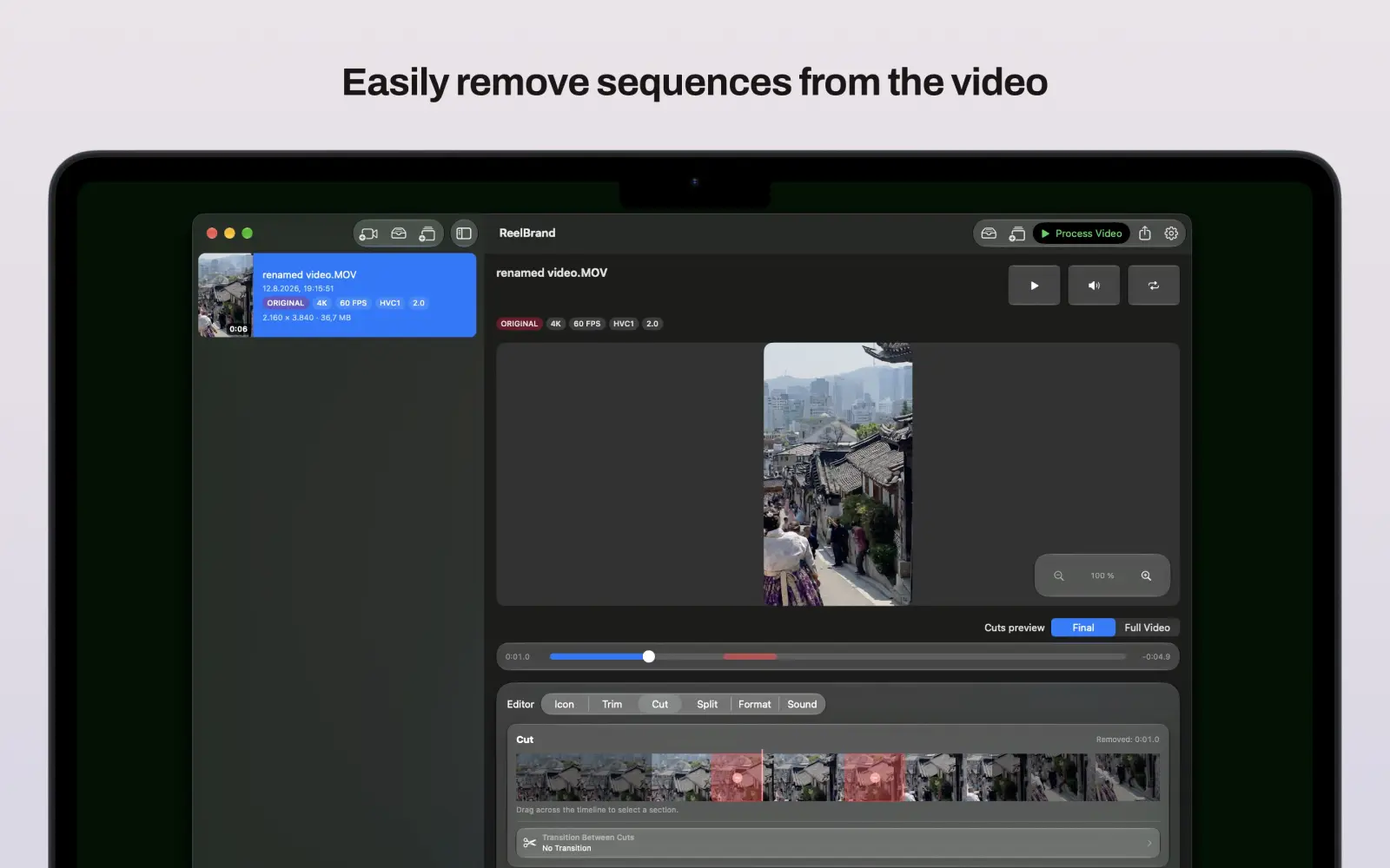 Reel Brand スクリーンショット: Cut: remove unwanted sections