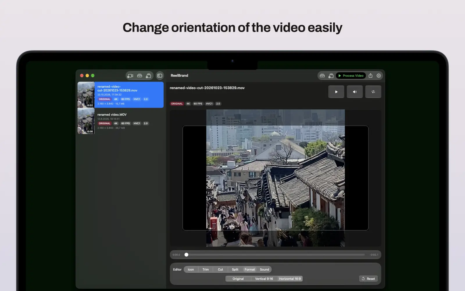 Captura do Reel Brand: Reframe: switch between vertical and horizontal video