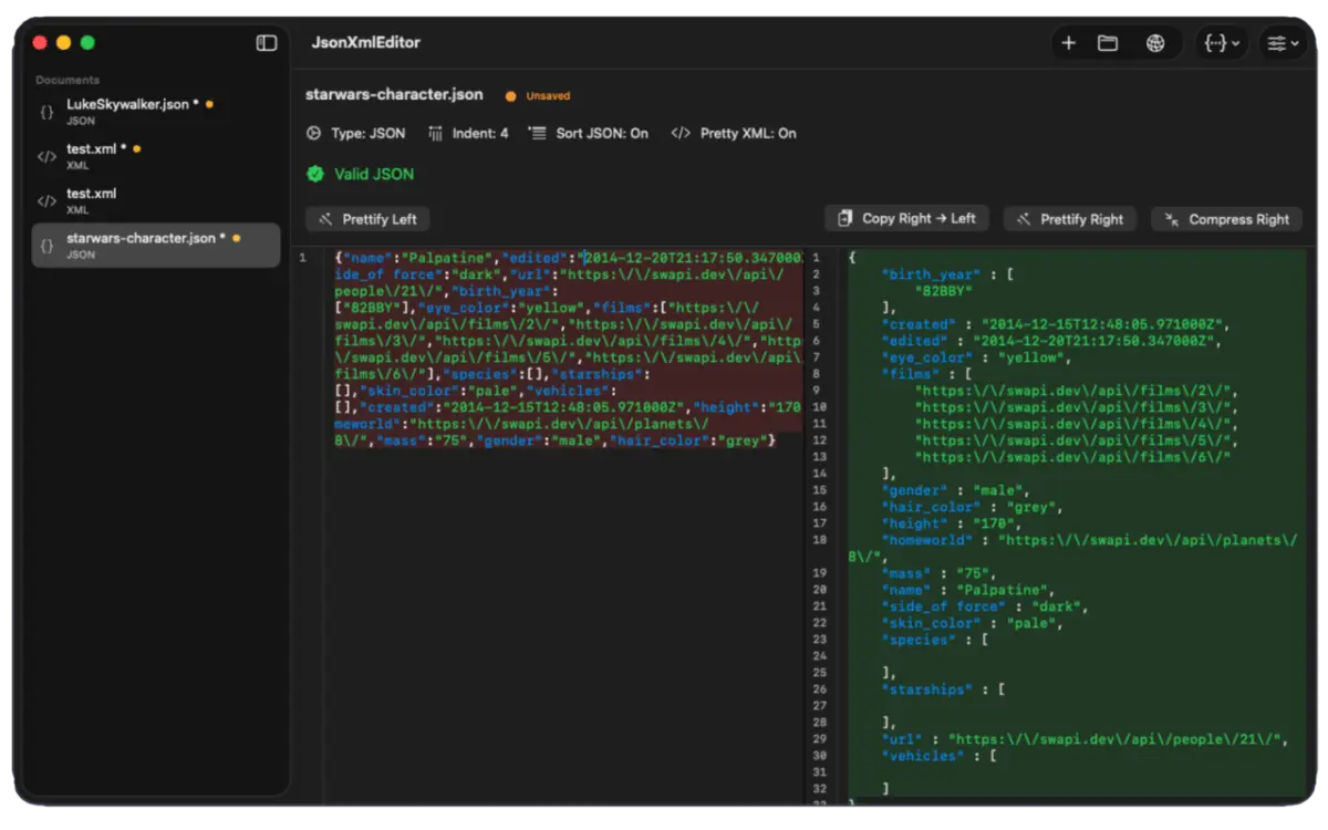 JsonXmlEditor interface preview